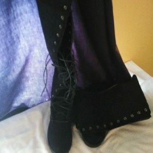 Women's suede lace up thigh high boots